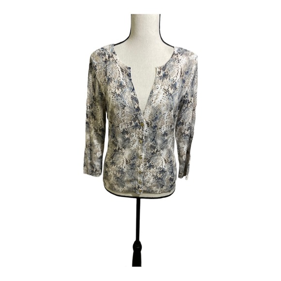 White House black market womens cardigan snap buttons snake rayon size medium - Picture 3 of 12